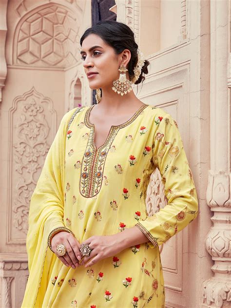 Lemon Yellow Jacquard Anarkali Set – Dressline Fashion
