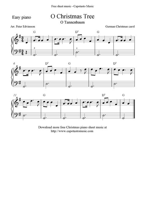 Free Christmas sheet music for easy piano solo, O Christmas Tree