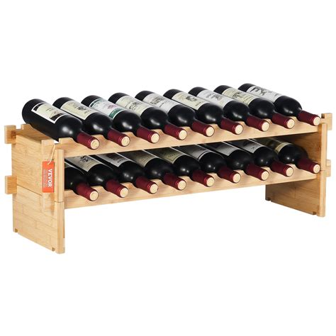 VEVOR 18 Bottle Stackable Modular Wine Rack, 2-Tier Solid Bamboo Wood ...