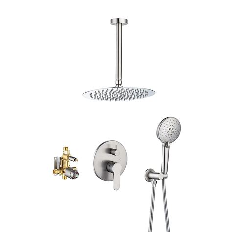 WELLFOR ZG Shower Faucet Brushed Nickel 10-in Waterfall Dual Head Built ...
