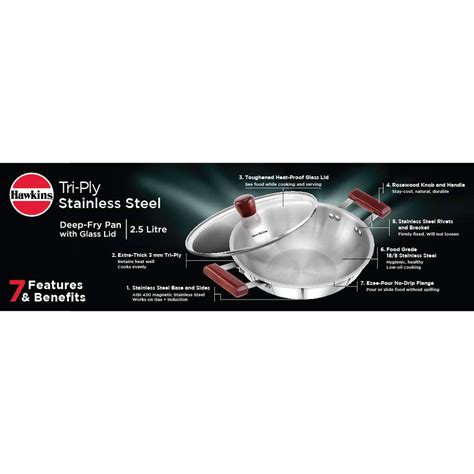 Hawkins Tri-Ply Stainless Steel Induction Compatible Deep-Fry Pan, Cap ...