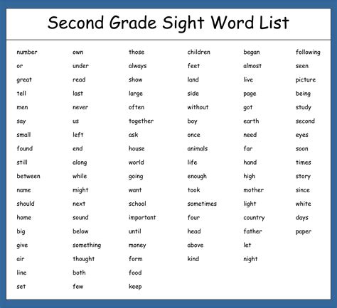 10 best second grade sight words printable – Artofit