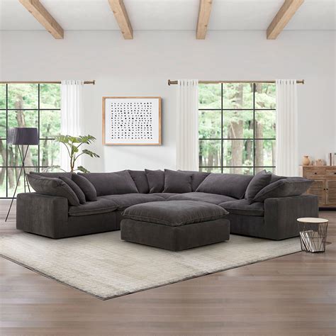 Aiden & Ivy Sereen Dark Grey Fabric 6 Piece Modular Sofa ...