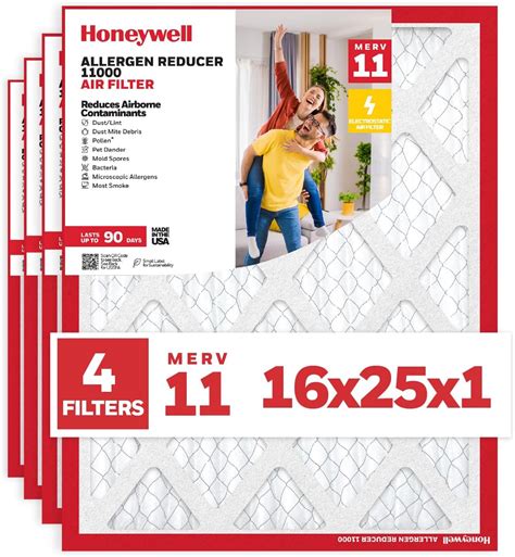 Honeywell 16x25x1 MERV 11 Allergen Reducer 11000 Electrostatic Pleated HVAC AC Furnace Air ...