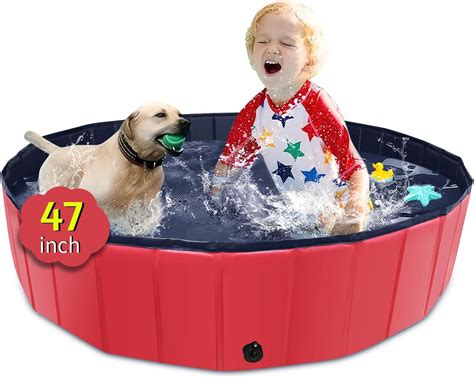 Foldable Dog Pool, 47" x 12" Kiddie Pool with Hard Plastic, Non-Slip ...