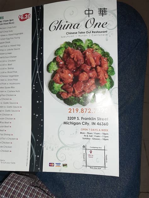 Menu at China One restaurant, Michigan City