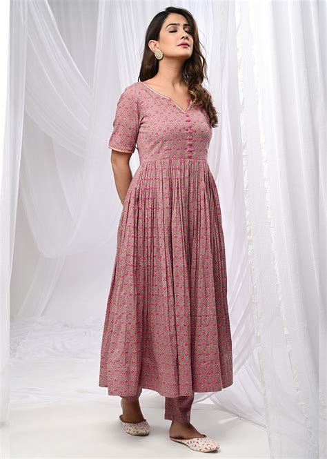 Buy Ubique Rani Printed Notch Neck Anarkali Suit Sets for Women