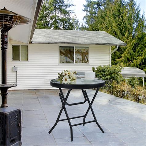 Dakota Fields Folding Side Table, Small Round Patio Table - Transparent ...