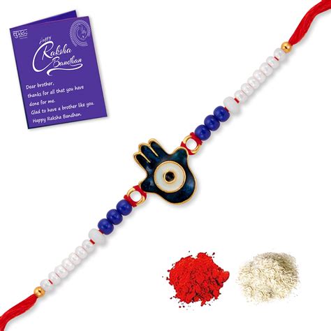 Sukkhi Glitzy Gold Plated Evil Eye Rakhi with Roli Chawal and Raksha B