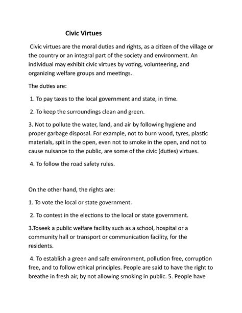Civic Virtues NOTES PDF - Civic Virtues Civic virtues are the moral ...