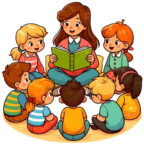 Teacher Reading To Cute Kids Story Time Illustration, Teacher Clipart, Reading Clipart, Time ...