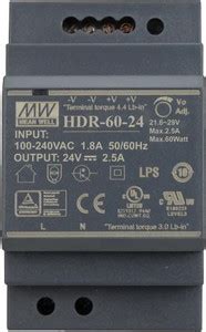 Mean Well 24 Volt 2.5 Amp Din rail Smps (Power Supply ), HDR-60-24 ...