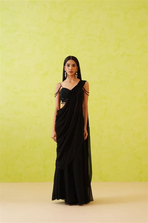 Black drape sharara and embroidered blouse set — GAIA by Archie