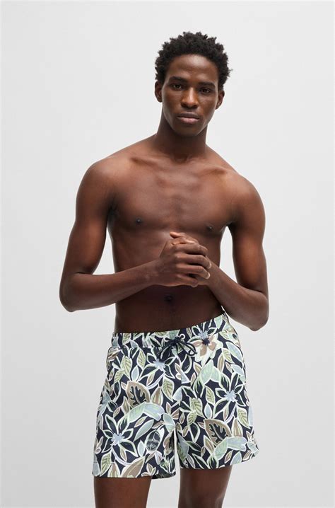 HUGO - Quick-dry swim shorts with all-over print - Dark Blue