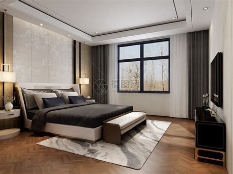 新中式简约型卧室室内设计效果图高清图片下载-正版图片500693664-摄图网
