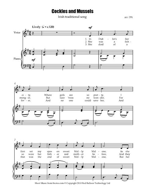 Cockles and Mussels (Molly Malone) Sheet music for Voice - 8notes.com