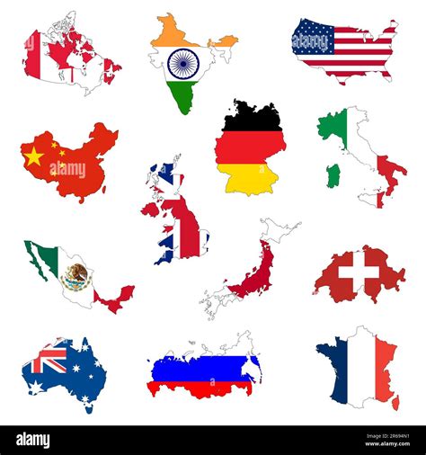 outline maps of the countries with national flags Stock Vector Image & Art - Alamy
