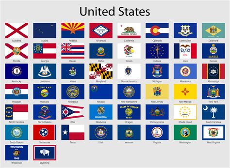 Set Flags of the states of USA , All United States regions flag 21840660 Vector Art at Vecteezy