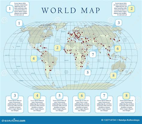 Small Scale Political World Map with Major Capitals. Flat Design with ...
