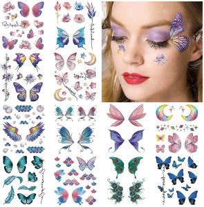 TREXEE 12.5 cm Butterfly Tatoo Sticker 12 Sheet Kit,Face Mehndi ...