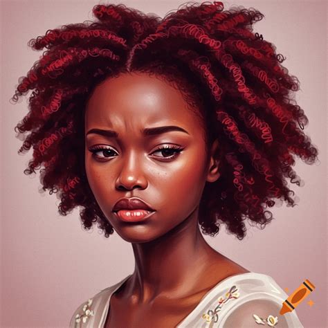 Young, petite black woman with light brown skin and dark red hair ...