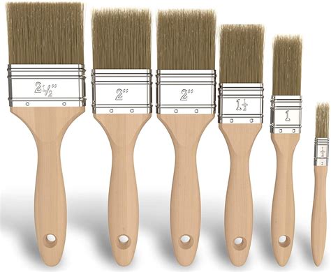 6 Pack Paint Brushes Set [Wood Handle] Brush for Wall Painting & Canvas ...