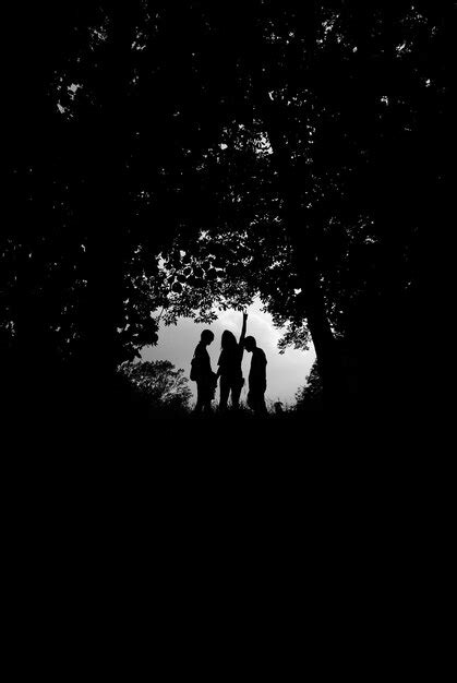 Silhouette friends standing amidst trees | Premium Photo