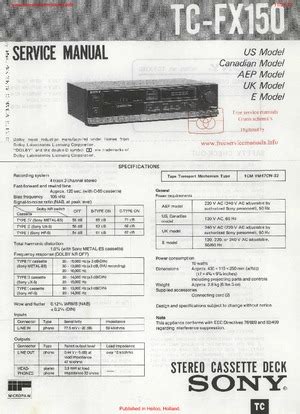 Sony TC-FX150 Service Manual PDF Free Download