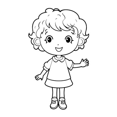 Cartoon Little Girl Coloring Pages Free Printable Coloring Pages Outline Sketch Drawing Vector ...