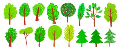 Collection of child drawings of trees | Premium Vector