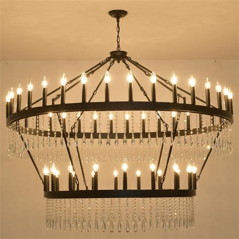 SUSVQLXG 2 Tier Large Black Wagon Wheel Chandelier 60 Inch Farmhouse ...