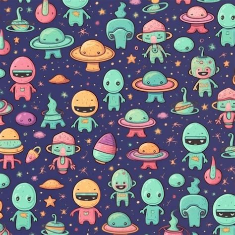 A close up of a bunch of cartoon aliens on a blue background generative ...