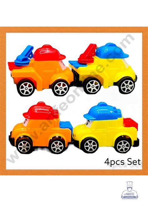 CAKE DECOR™ 4 Pieces Cartoon Construction Vehicle Toys Cake Toppers (S ...