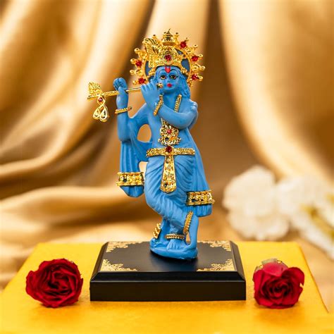 Lord Krishna Idol with Flute (11 cm) for Home Decor, Car Dashboard ...