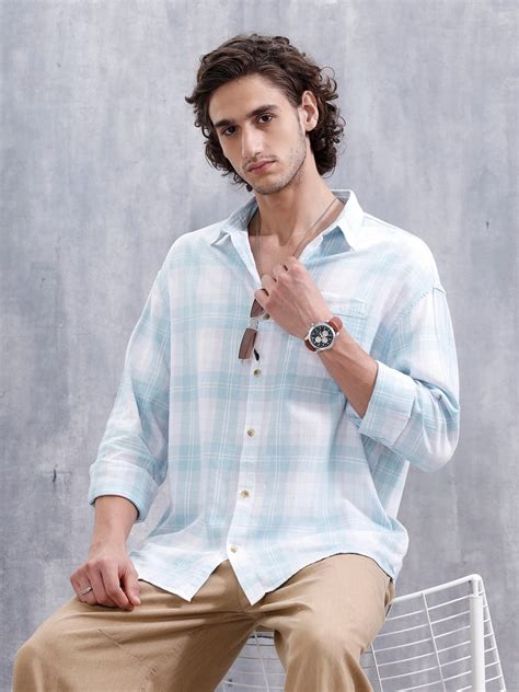 Men’S Boxy Fit Checkered Pattern Shirt | White – Wrogn