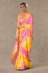 Buy Pink Silk Gota Patti, Sequins Gulaab Print Saree With Unstitched ...