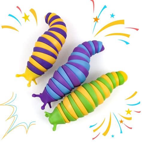 Buy Fidget Slug Toy Bicolor 3 Pcs,Sensory Slug Fidget Toy for Kids ...