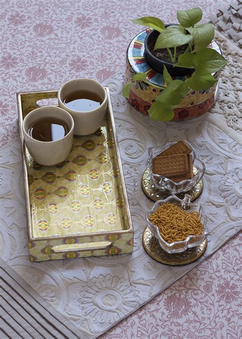 Get Yellow & Gold Rectangle Handcrafted Trays at ₹ 899 | LBB Shop