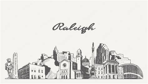 Premium Vector | Raleigh skyline, north carolina, usa, hand drawn vector illustration, sketch