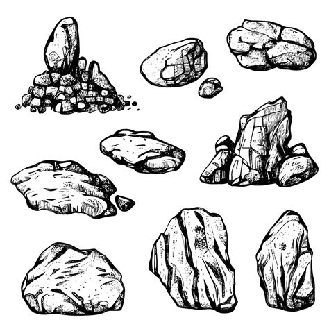 Premium Vector | Set of stones and rocks hand drawn illustration