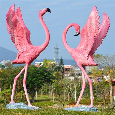 大型仿真火烈鸟玻璃钢雕塑户外假动物摆件房地产小区装饰小品-阿里巴巴