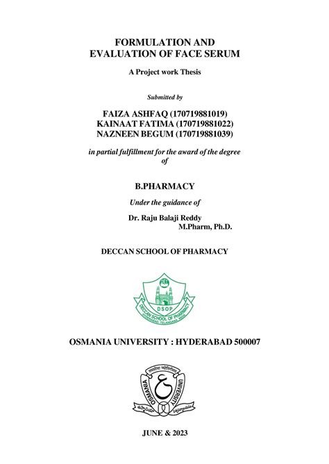 Final Thesis practical - FORMULATION AND EVALUATION OF FACE SERUM A ...