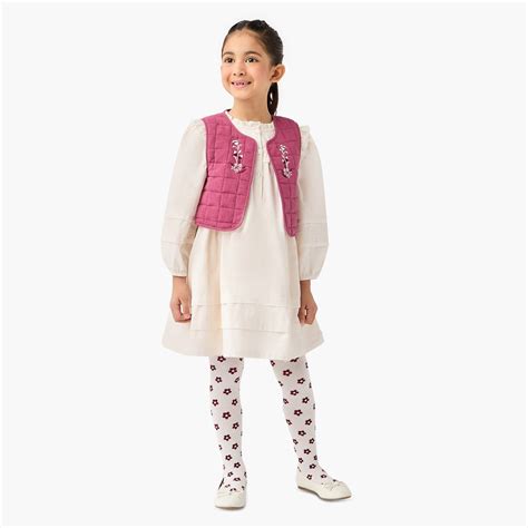 Buy Juniors Ruffled Dress with Floral Embroidered Jacket and Tights ...