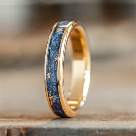 The Starry Night | Women's Gold Wedding Band with Flowers and Gold Fla ...