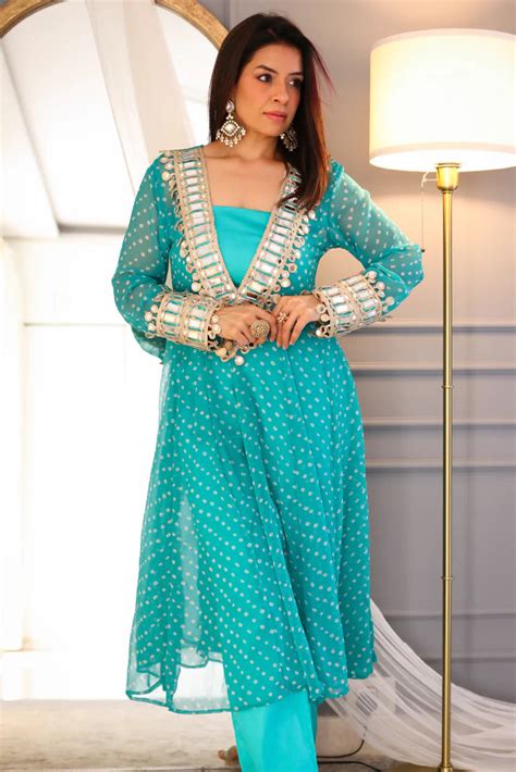 Designer Mirror Work Anarkali Suit Set for Women – Georgette Fabric ...