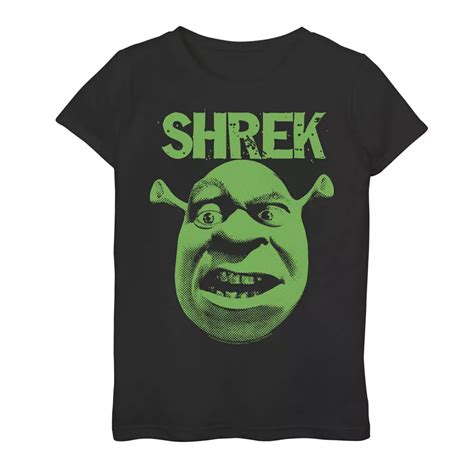 Girls 7-16 Shrek Grumpy Green Comic Art Face Graphic Tee