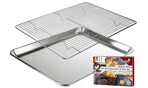 Half Baking Sheet & Cooling Rack - 1/2 Aluminum Baking Pan with ...