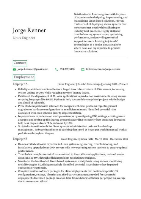 Image result for Linux Engineer Resume Layout