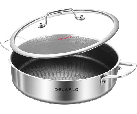 Amazon.com: DELARLO Tri-Ply Stainless Steel Saute Pan 6 Quarts Deep ...