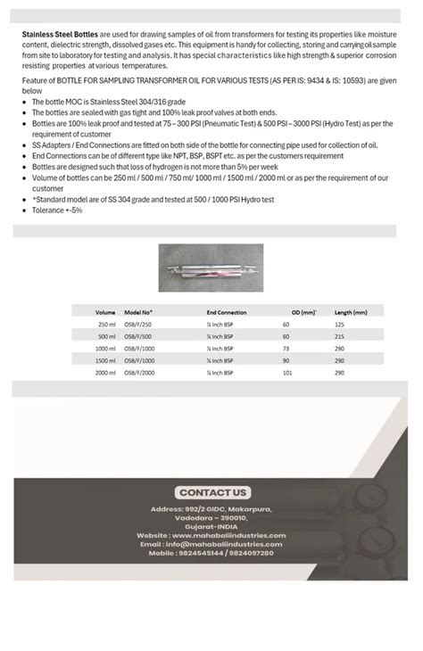 Oil Sampling Bottles - DGA Transformer Oil Sample Collection Bottle ...